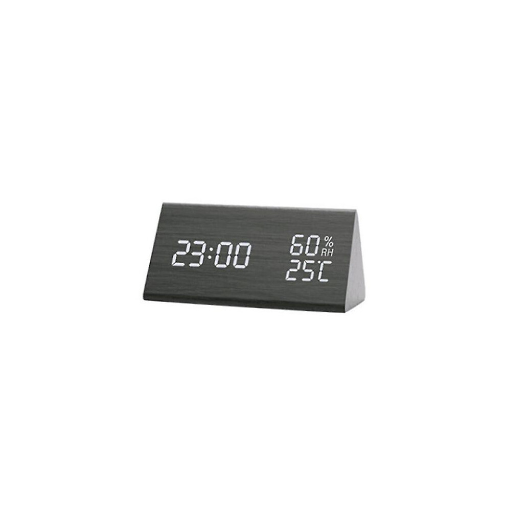 Led Alarm Clock In Wood, With Temperature And Humidity
