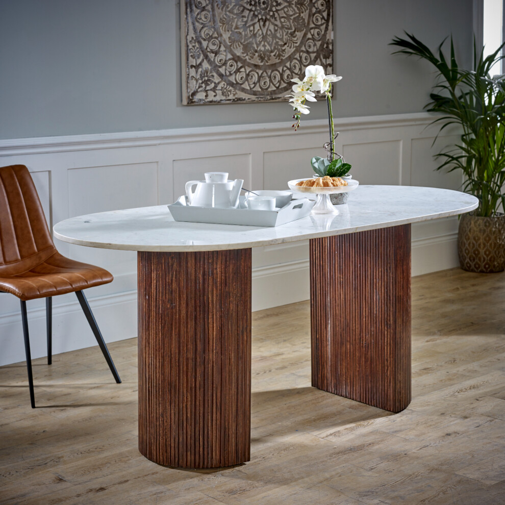 Luxor Mango Wood Dining Table 170Cm With Marble Top