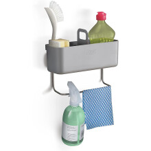 In-cupboard Kitchen Sink Tidy Caddy Organizer - Grey Stainless Steel, Removable Caddy, Mounting Bracket for Brushes & Sponges