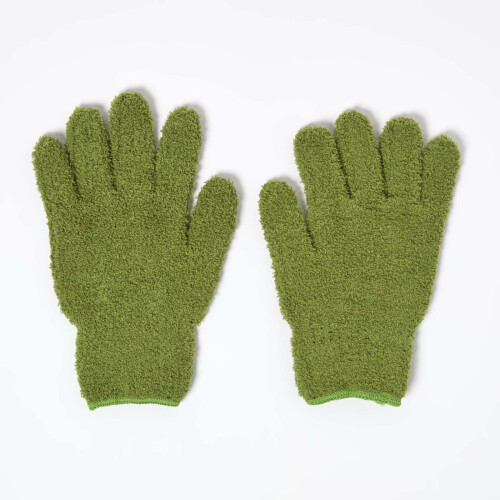 Homescapes HOMESCAPES Microfibre Dusting Gloves for Artificial Plants, Green 1