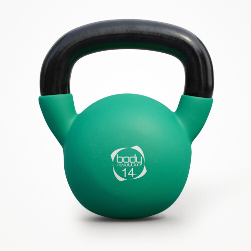 Kettlebell 14kg verde con base piatta e manico ergonomico