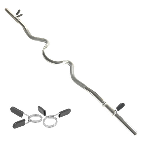 Body Revolution EZ 1" Super Curl Barbell Bar 1.2m Spring Collar 1