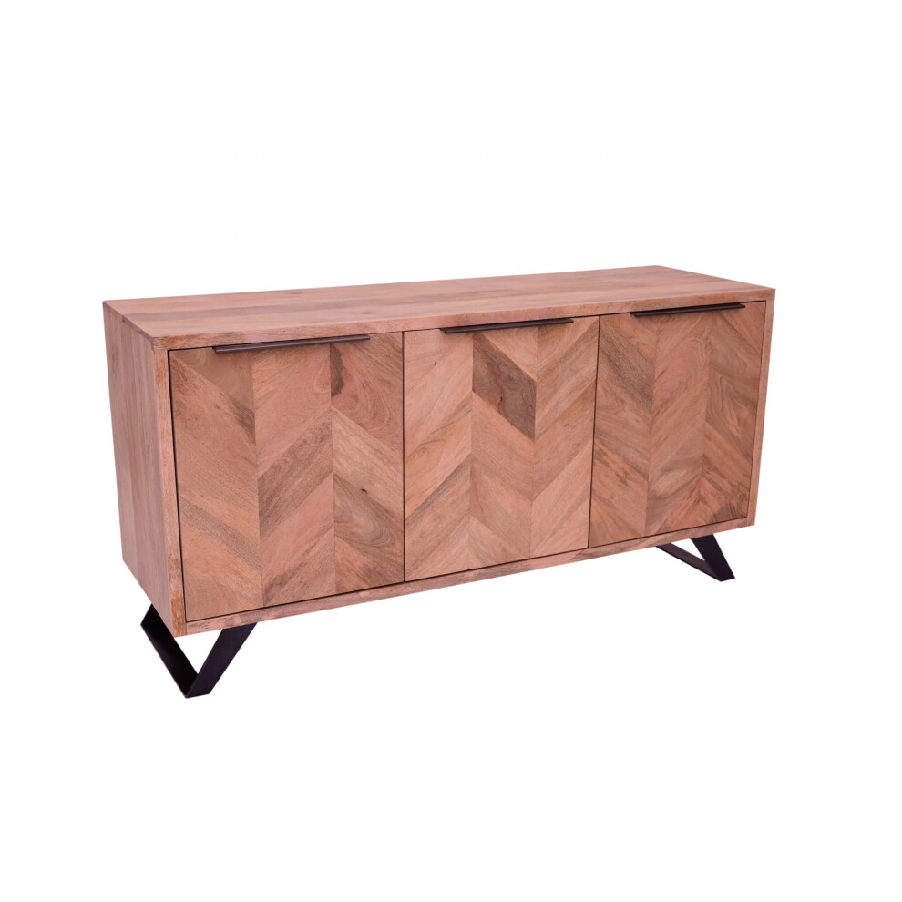 (Wood) Agra Solid Mango 3 Door Sideboard with Parquet Herringbone Design