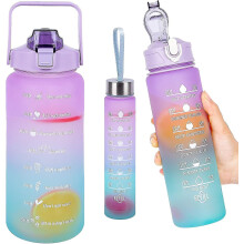 Qcqhdu Water Bottle 2l, 3 Pack Sports Water Bottle With Straw Motivational Time Marker To Drink, Leak-proof, Bpa Free Plastic Large Water Bottle For R