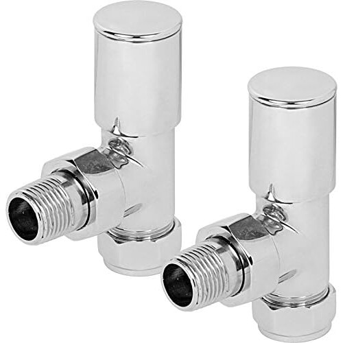 Round Angled Manual Radiator Valve + Lockshield Set 15mm Chrome