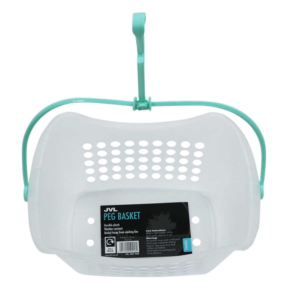 JVL Plastic Hanging Peg Basket, Clear/Aqua