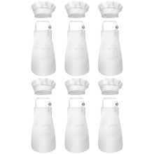 12-piece Apron And Chef Hat Set, Adjustable Children's Apron With Pockets (white, Suitable For 2-6