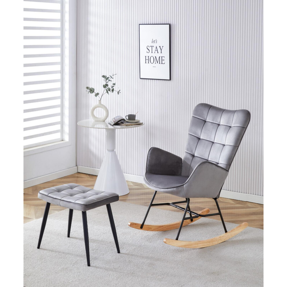 Rocking chair recliner lounge with footstool grey velvet sofa living room furniture