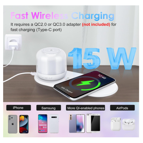 Chronus Bluetooth Speaker with Night Light and Wireless Charger, Touch Control Bedside Lamp Dimmable, Multi-Color Changing Bluetooth Speakers Table 1