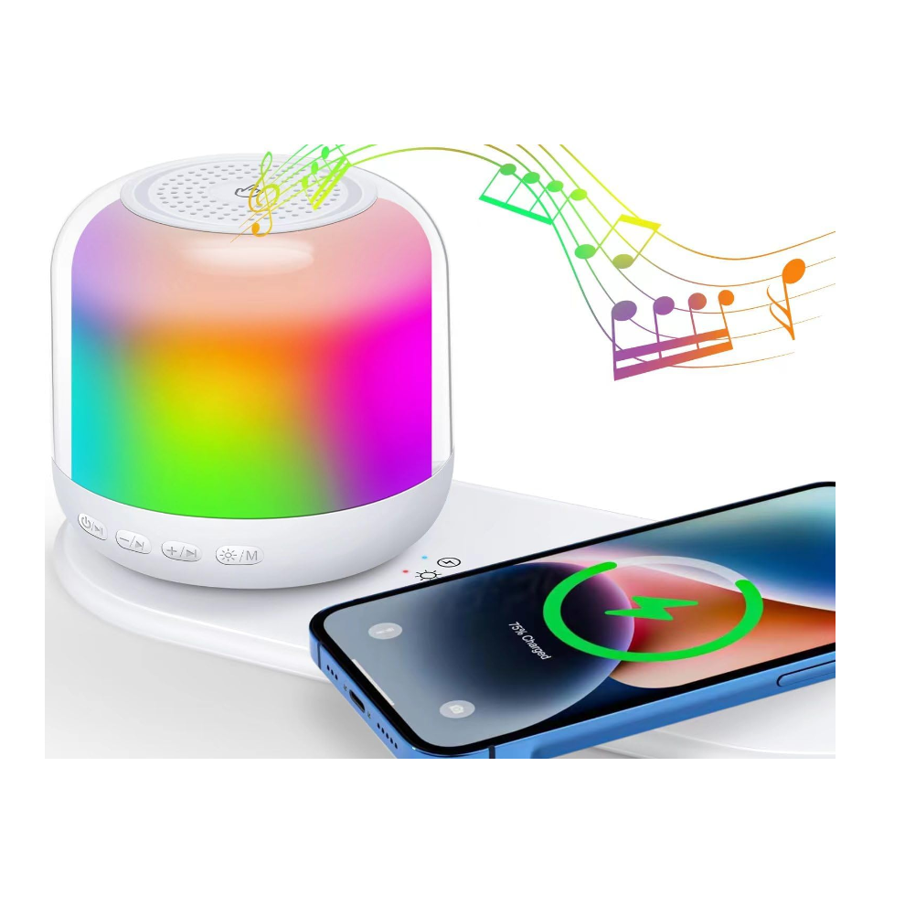 Chronus Bluetooth Speaker With Night And Wireless Charger, Touch Control Bedside Lamp Dimmable, Multi-Color Changing Bluetooth Speakers Table Light 6976919860605