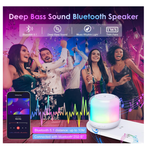 Chronus Bluetooth Speaker with Night Light and Wireless Charger, Touch Control Bedside Lamp Dimmable, Multi-Color Changing Bluetooth Speakers Table 2
