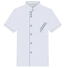 (White and Blue, M Short Sleeve) Unisex Short Long Sleeve Chef Jacket Coat Hotel Kitchen Service Uniform Workwear