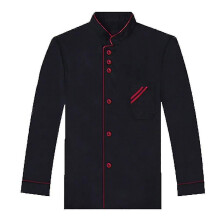 (Black and Red, XXL Short Sleeve) Unisex Short Long Sleeve Chef Jacket Coat Hotel Kitchen Service Uniform Workwear