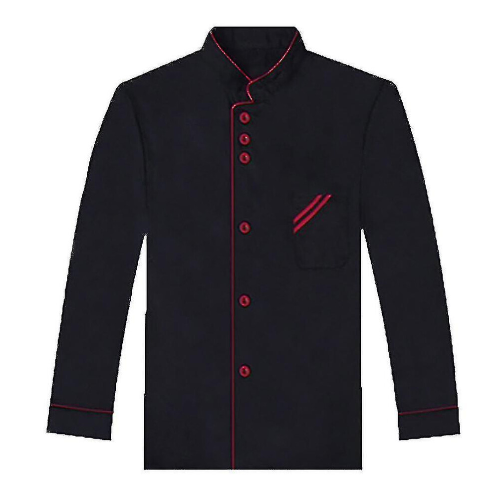(Black and Red, XXL Short Sleeve) Unisex Short Long Sleeve Chef Jacket Coat Hotel Kitchen Service Uniform Workwear-image-OPC-PDWQQ77-NEW