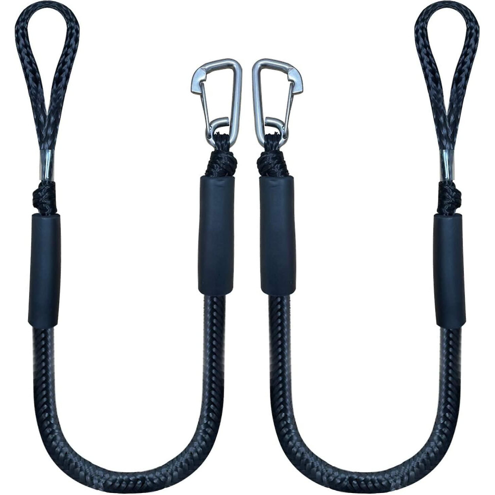Bungee Dock Line with Hook , Black Mooring Rope for Boat 4 ft 2 Pack