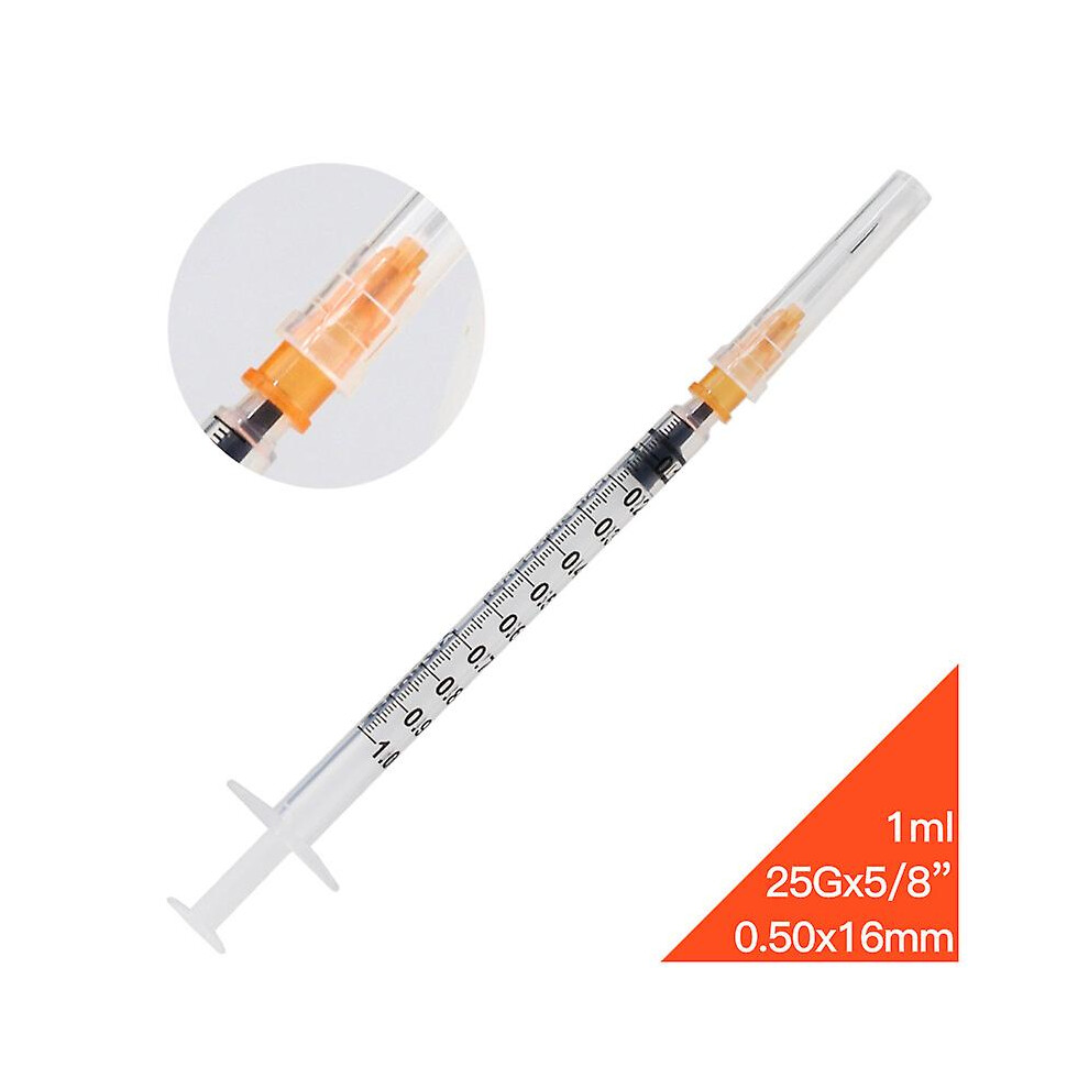 20pack-1ml Syringes With 25g 5/8inch Needles, Disposable Sterile Syringe With Plastic Syringe