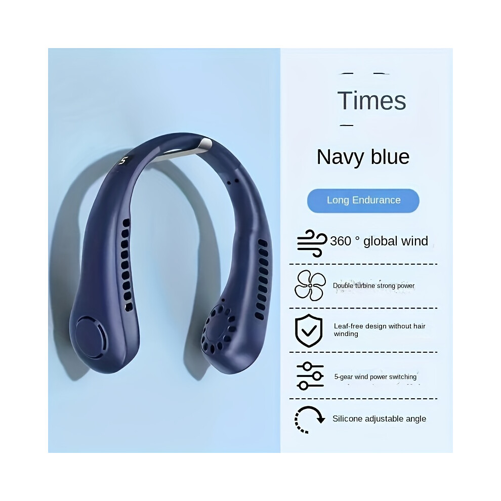 (Blue) USB Charging Fan Wearable Neck Fan 3 Speeds