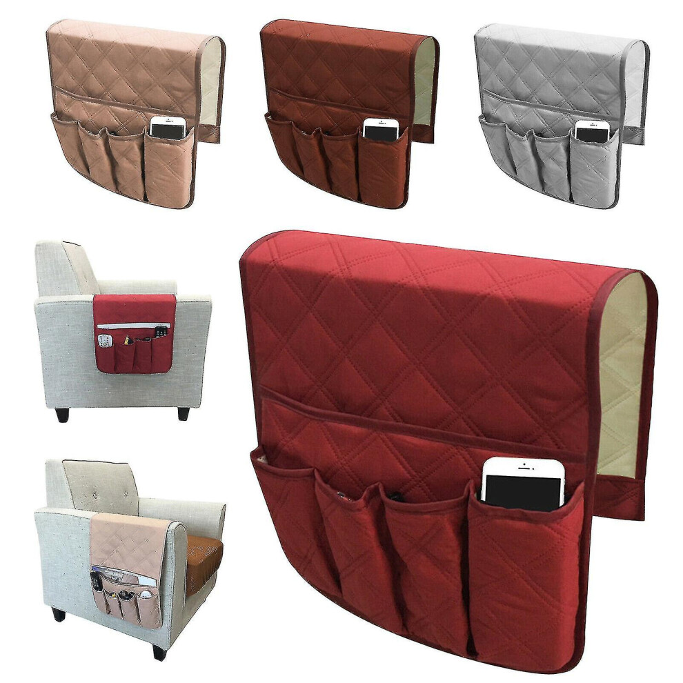 (Coffee) Armrest Organizer Tv Remote Holder 5 Pocket Caddy For Couch Sofa Recliner Chair#d115416