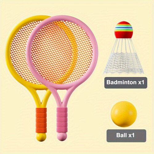 (Yellow Pink) Children Badminton Racket Set