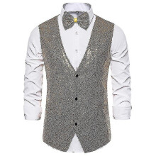 (Golden, XXL) Men's Sequined Vest Leading Knot