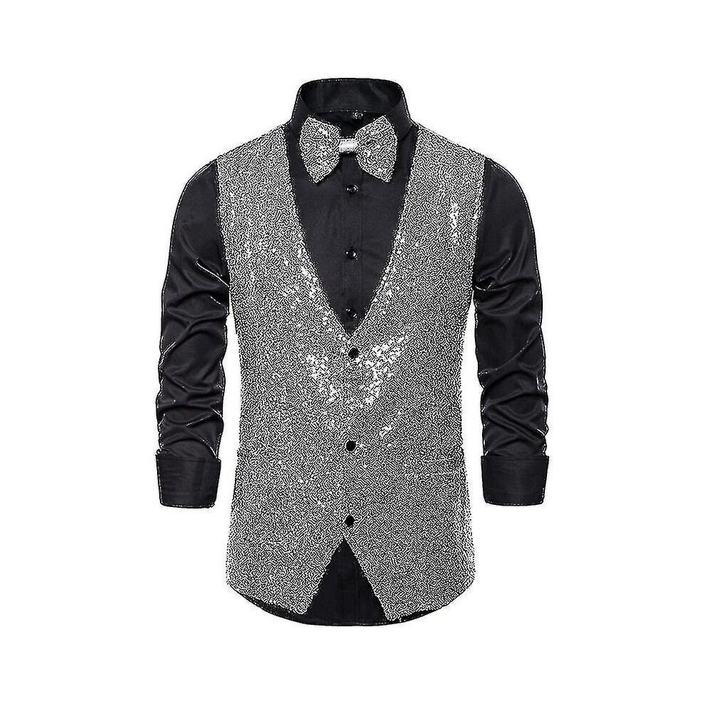 (Silver, XXL) Men's Sequined Vest Leading Knot-image-OPC-PDWQWN7-NEW