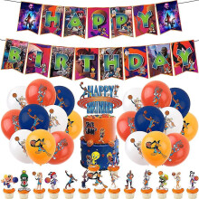 Space Jam James Birthday Party Decorations Set - Balloon Banner, Cake Topper & Props, 12-Inch Balloons