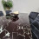 Dining Table  Black Marble Effect Glass 4 Velvet Black Chairs 7