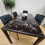 Dining Table  Black Marble Effect Glass 4 Velvet Black Chairs 8