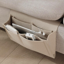 (Beige) Bedside Felt Storage Bag With Pockets Bed Sofa Desk Hanging Organizer For Phone