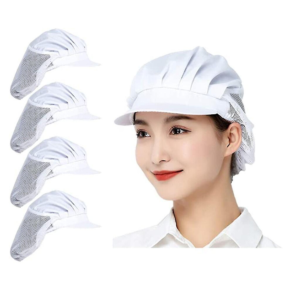 (White) 4Pcs Chef Hats Kitchen Cooking Hair Nets Food Service Caps For Adults -Suzuka 3010291736233