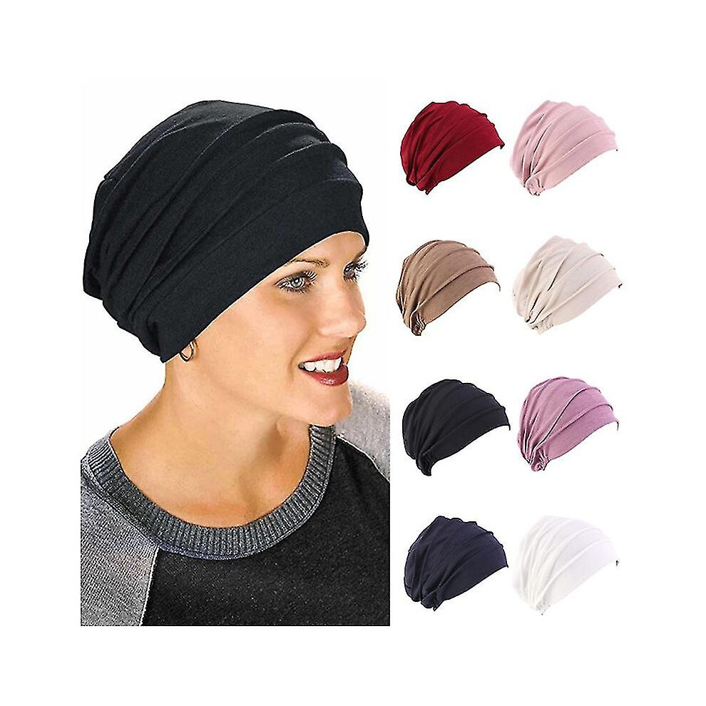 (Purple) Chemo Hat For Women - Soft Cotton Turban Bonnet Head Wrap - Elastic Beanie Louver Hedging Purple