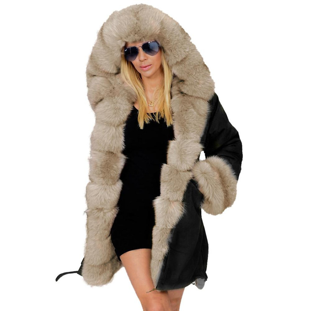 (camel, xl) Long Warmth Women's Fur Collar Classic Coat