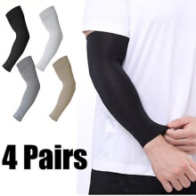 (White*2 Grey*2) 4 Pairs Cooling Arm Sleeves Cover Uv Sun Protection Outdoor Sports Basketball