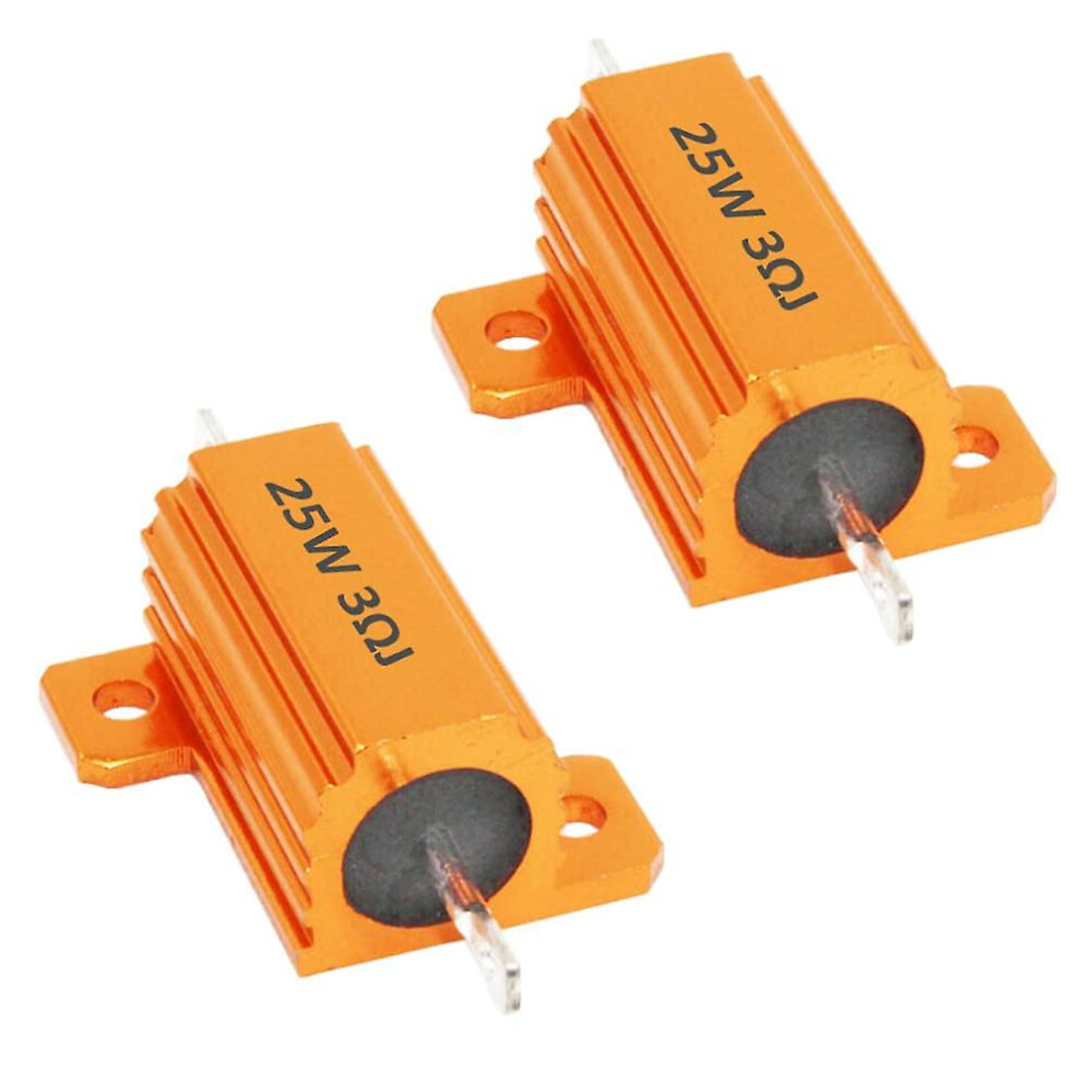 2Pcs 25W 3 Ohm Aluminium Case Resistor High Power Load Resistors Gold Shell Plate Wirewound Chassis Mounted Heatshink Housing