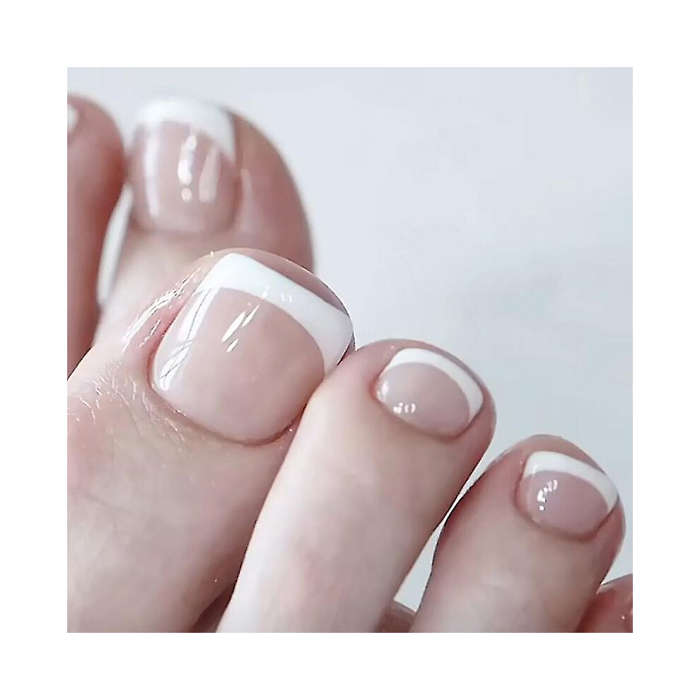 24pcs Toenails Patch Glue Type Removable Short Paragraph Nude Color Fashion Manicure False Save Time