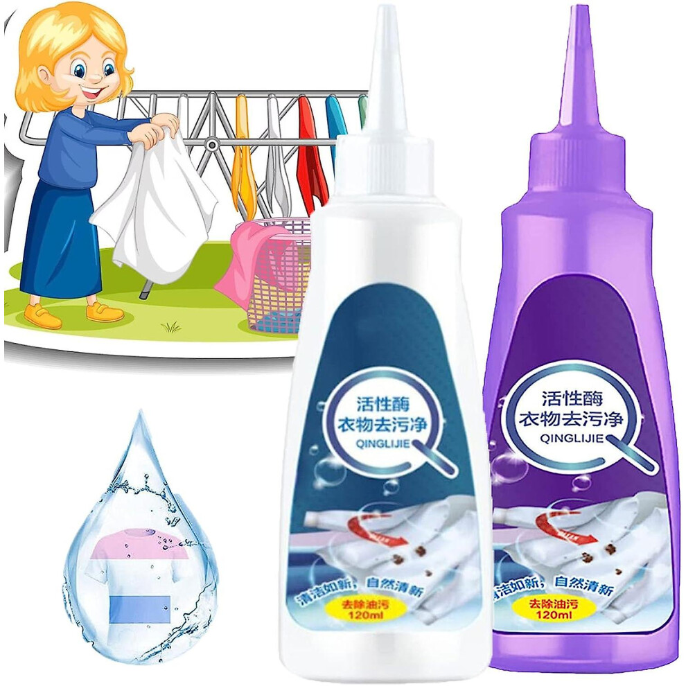 (Purle-, 120Ml-2Pcs) Laundry Stain Remover Liquid - Instant Stain Removal Active Enzyme Odor Eliminator Detergent Booster For Grease Coffee Spot White