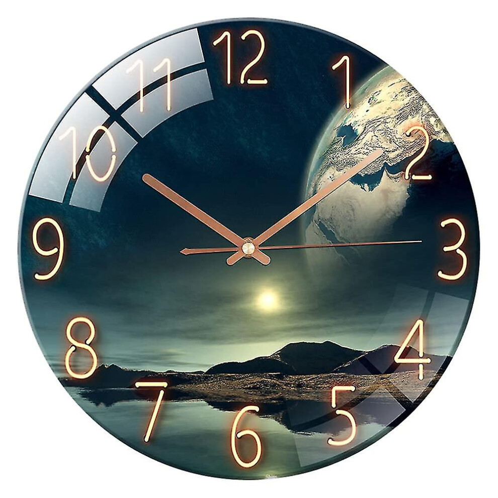 Glass Wall Clock 12 Inch Silent Non Ticking Round Wall Clocks For Living Room Bedroom Hallway Office, Seaside Wonders