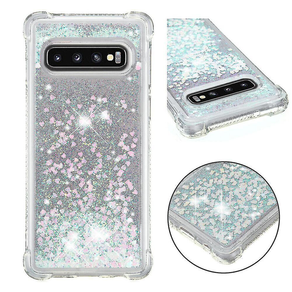 Samsung Galaxy S10 Case Glitter Liquid Transparent Sparkly Shiny Bling Crystal Clear Flowing Quicksand Cover Tpu Silicone - White 3010291770602