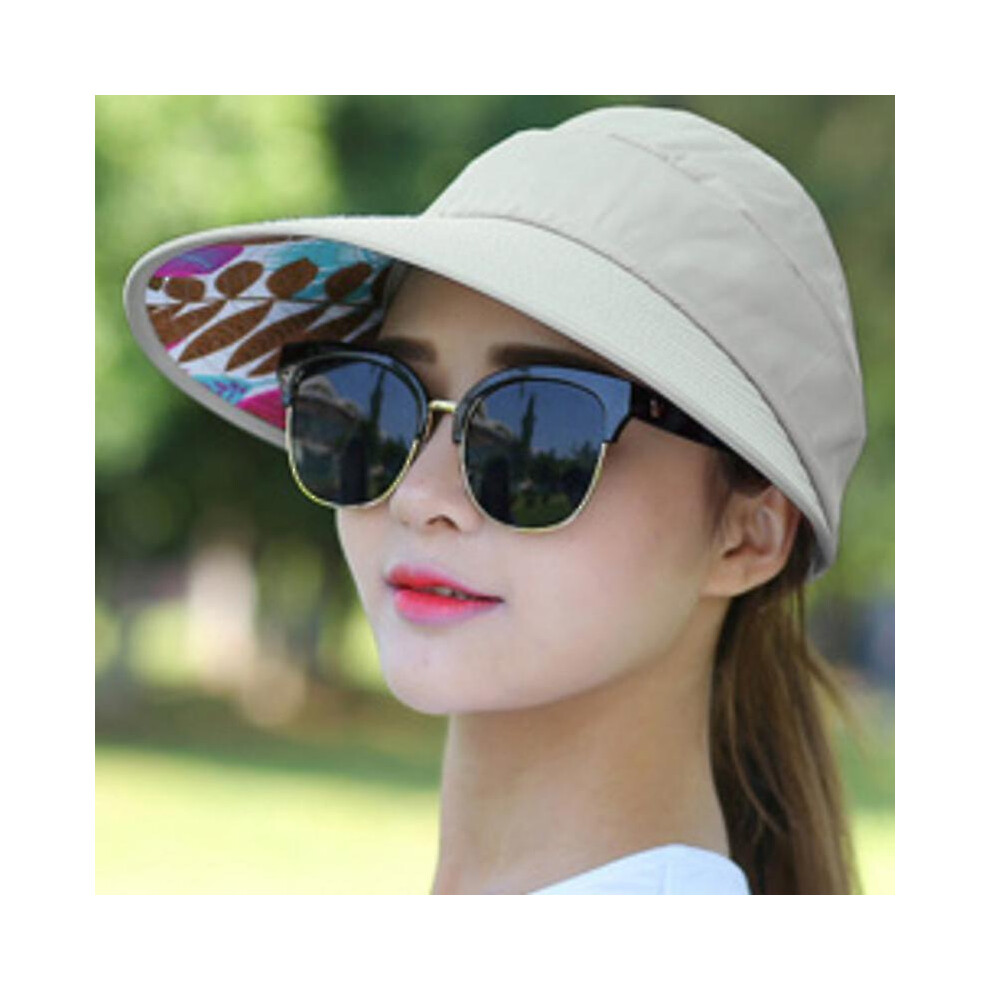 (Beige) Women Large Visor Hat Wide Brim Sun Anti-Uv Golf Tennis Cap Cream