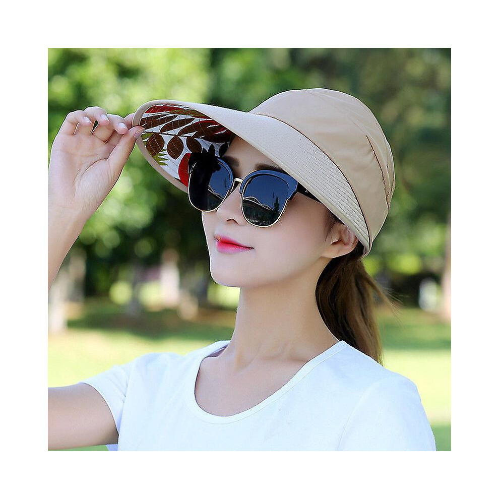 (Khaki) Women Large Visor Hat Wide Brim Sun Anti-uv Golf Tennis Cap