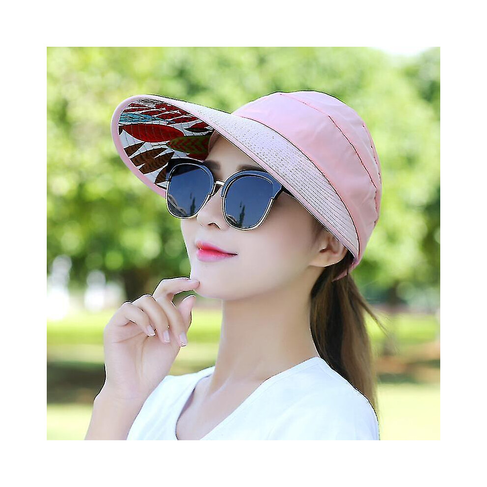 (Pink) Women Large Visor Hat Wide Brim Sun Anti-Uv Golf Tennis Cap Pink