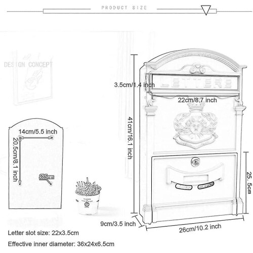 European Retro Style Galvanized Steel Wall Mount Mailbox - Elegant 2