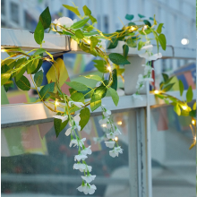 (White wisteria flower, 10M 100LED?Solar?) Artificial Maple Leaf String Lights Garland Wedding Christmas Party Decor Lamp
