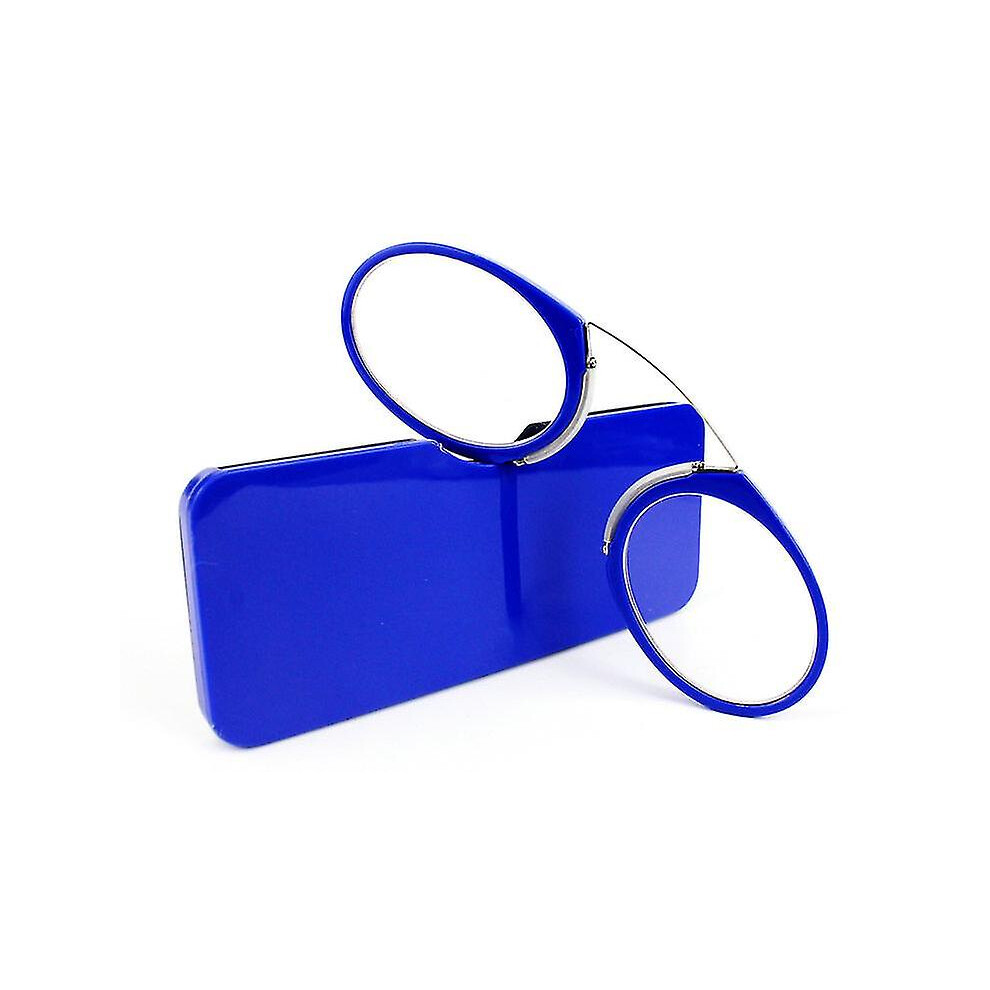 (-2, ) Pince-Nez Full Frame Reading Glasses Tr90 Portable Nose Men Women Presbyopic Blue