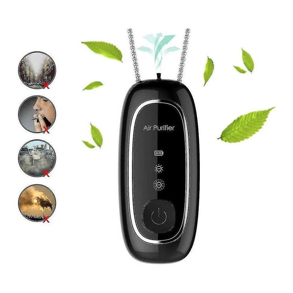 Wearable Air Purifier,Personal Necklace Air Freshener, Mini Portable Air Freshner Ionizer/120 Million Negative Ions/Low Noise For Adults Kids (Black) Black