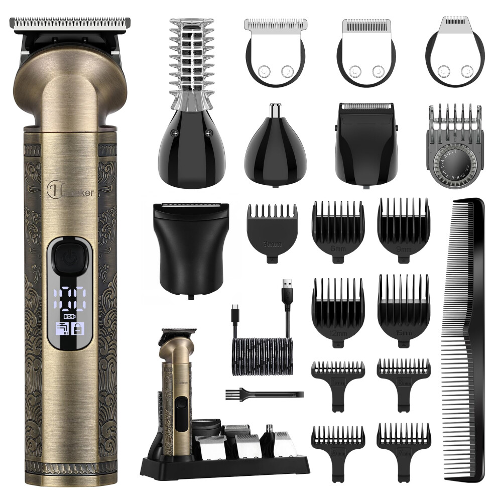 Hatteker Beard Trimmer Kit Professional Hair Clipper Zero Gapped T-Blade Trimmer Electric Razor Shaver For Nose Ear Body Face Mustache Trimmer For Men Cordless