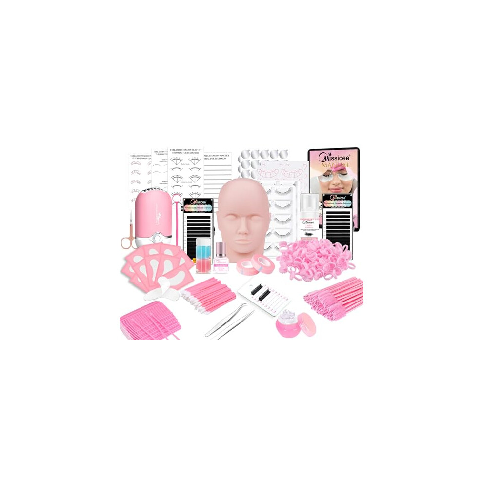 Lash Extension Kit for Beginners, Missicee Professional Eyelash Kit with Mannequin Head Strong Holder Glue Eyelash Extensions Supplies, Practice