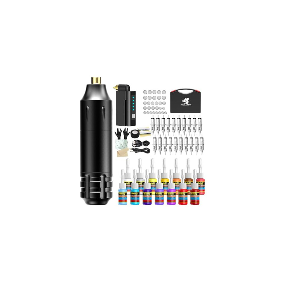 Solong Elite Series: Wireless Tattoo Pen Kit with 20 Precision Needles - CE Certified, Ergonomic Design for Artistic Excellence