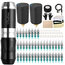 Wireless Tattoo Kit Rotary Tattoo Pen Set Complete Tattoo Machine Kit with 2Pcs Batteries 40Pcs Cartridges Needles for Beginners and Tattoo Artists
