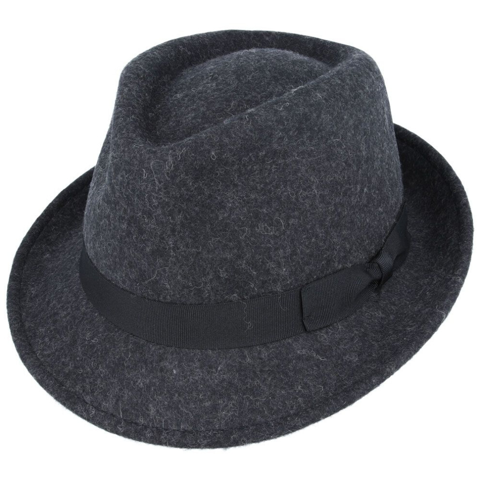 (Mix Charcoal, Meduim) Crushable Wool Felt Trilby Hat - Stylish & Durable